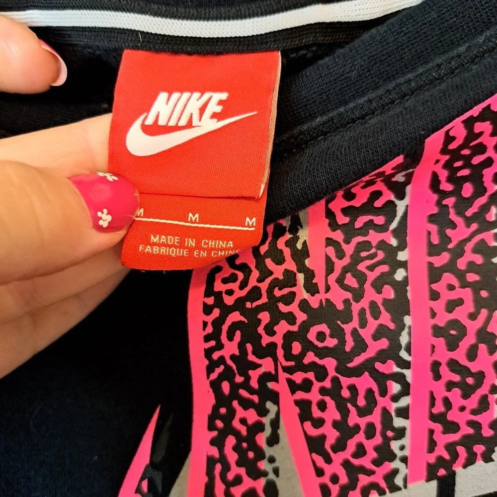 Nike Girls Sweatshirt and Gap Joggers Set Black Pink Leopard Logo Kids Medium